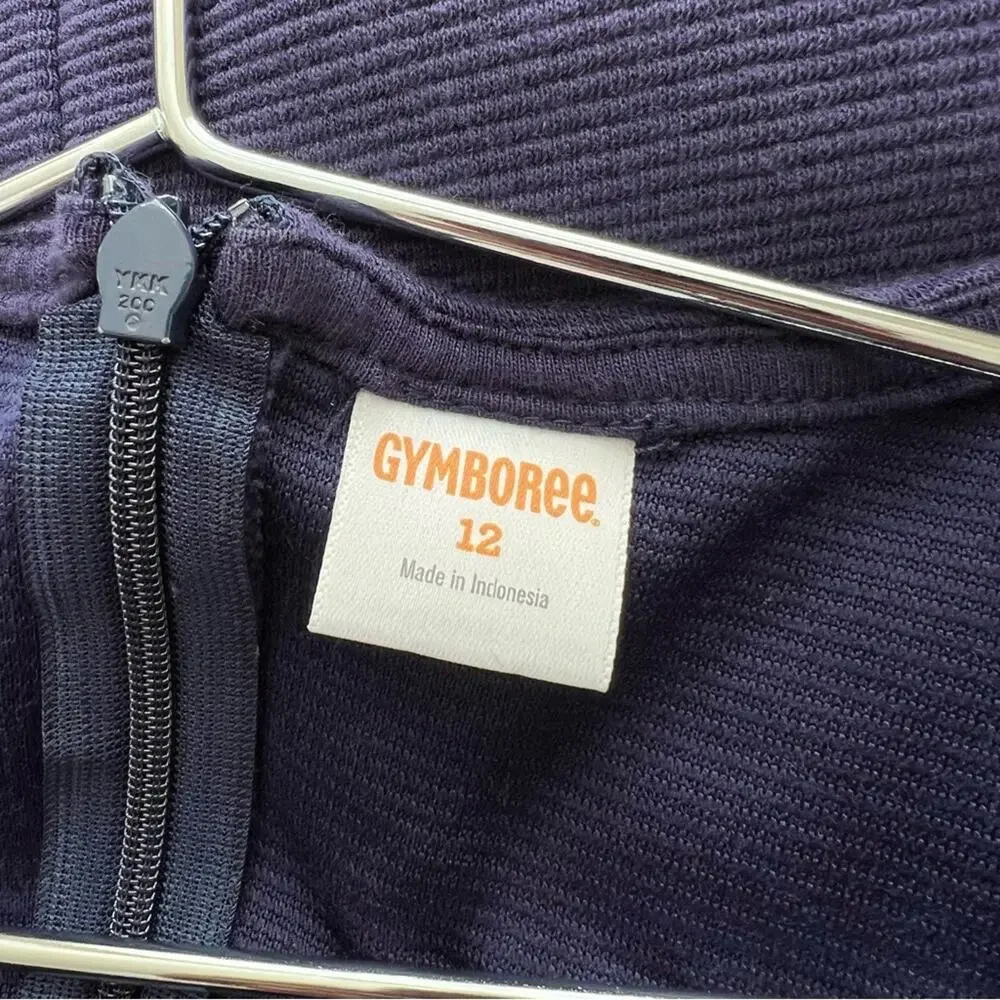 Gymboree Navy Blue Ribbed Knit Dress gold sequin unicorn exposed zip pockets